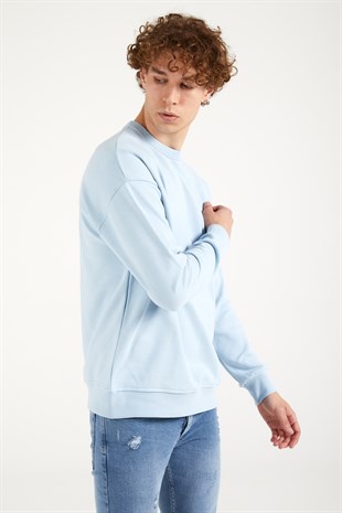 Erkek Basic Oversize Mavi Sweatshirt