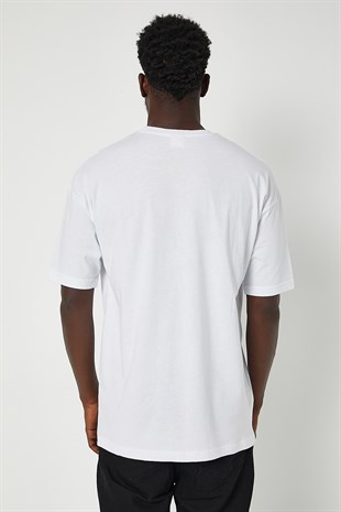 Erkek Luxe Attıtude Baskılı Oversize Beyaz T-Shirt