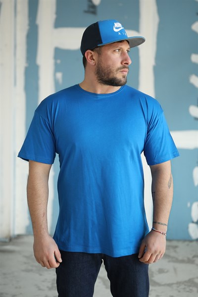 Erkek Oversize Basic Sax T-Shirt