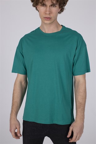 Erkek Oversize Basic Yeşil T-Shirt