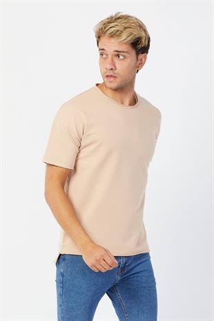 Erkek Oversize Kısa Kol Vizon T-Shirt