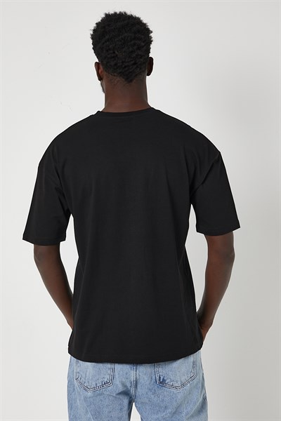 Erkek Palermo Baskılı Oversize Siyah T-Shirt