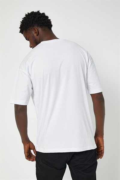 Erkek Summer Paused Baskılı Oversize Beyaz T-Shirt