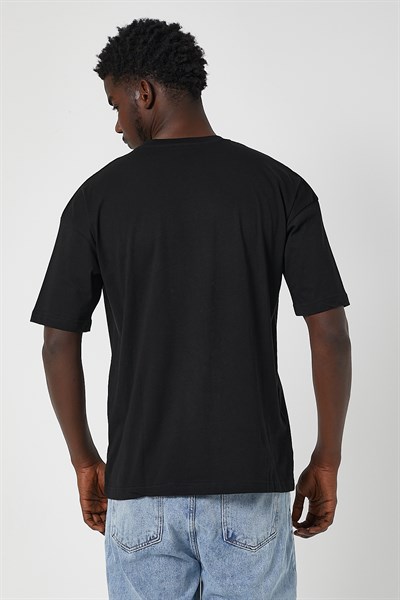 Erkek Summer Paused Baskılı Oversize Siyah T-Shirt