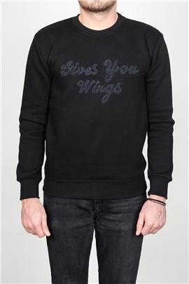 Gives You Wings Baskılı Siyah Sweatshirt