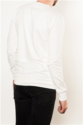 İnce Siyah Şeritli Beyaz Mevsimlik Erkek Sweatshirt