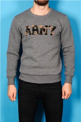 Kamuflajlı Army Nakışlı Gri Erkek Sweatshirt
