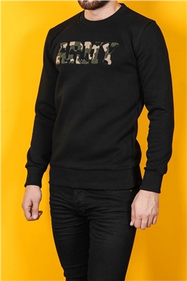 Kamuflajlı Army Nakışlı Siyah Erkek Sweatshirt