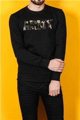 Kamuflajlı Army Nakışlı Siyah Erkek Sweatshirt