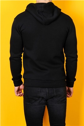 Kapüşonlu Fermuarlı Siyah Erkek Sweatshirt