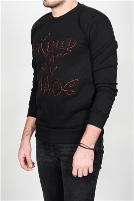 King Of Chaos Baskılı Siyah Sweatshirt