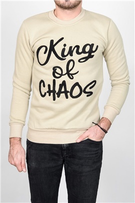 King Of Chaos Baskılı Taş Rengi Sweatshirt
