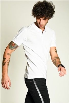 Kolu Nervürlü Polo Yaka Beyaz Erkek T-shirt