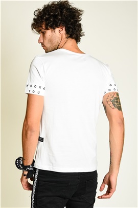 Kolu Yazılı Bisiklet Yaka Beyaz Erkek T-shirt
