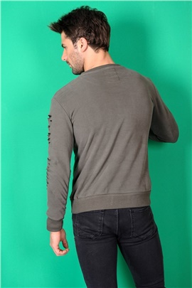 MRRKCH Aplikeli Yırtıklı Haki Erkek Sweatshirt