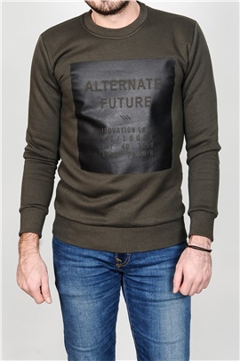 Önü Alternate Future Baskılı Haki Erkek Sweatshirt