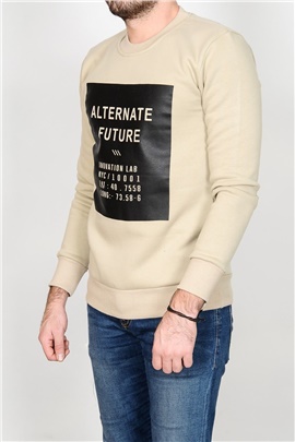 Önü Alternate Future Baskılı Taş Rengi Erkek Sweatshirt