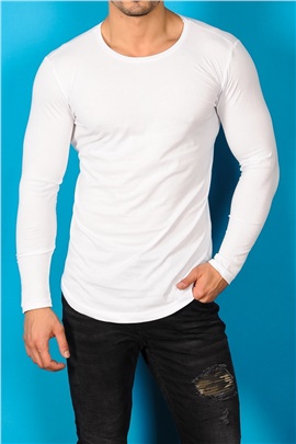 Uzun Kollu Beyaz Basic Erkek Tshirt