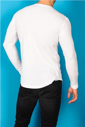 Uzun Kollu Beyaz Basic Erkek Tshirt