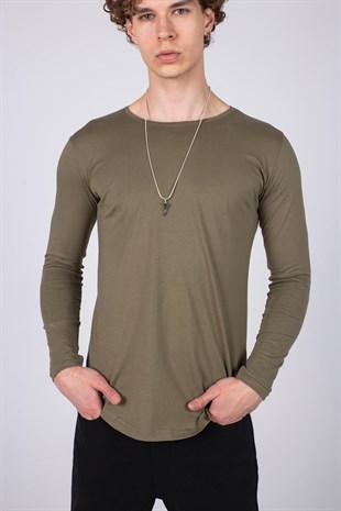Uzun Kollu Haki Basic Erkek Tshirt - 9061
