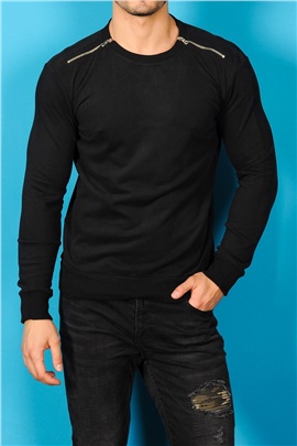 Yakası Fermuarlı Siyah Erkek Sweatshirt
