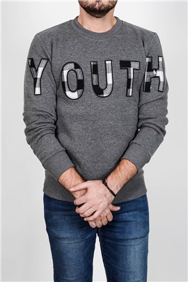 Youth Aplikeli Gri Erkek Sweatshirt