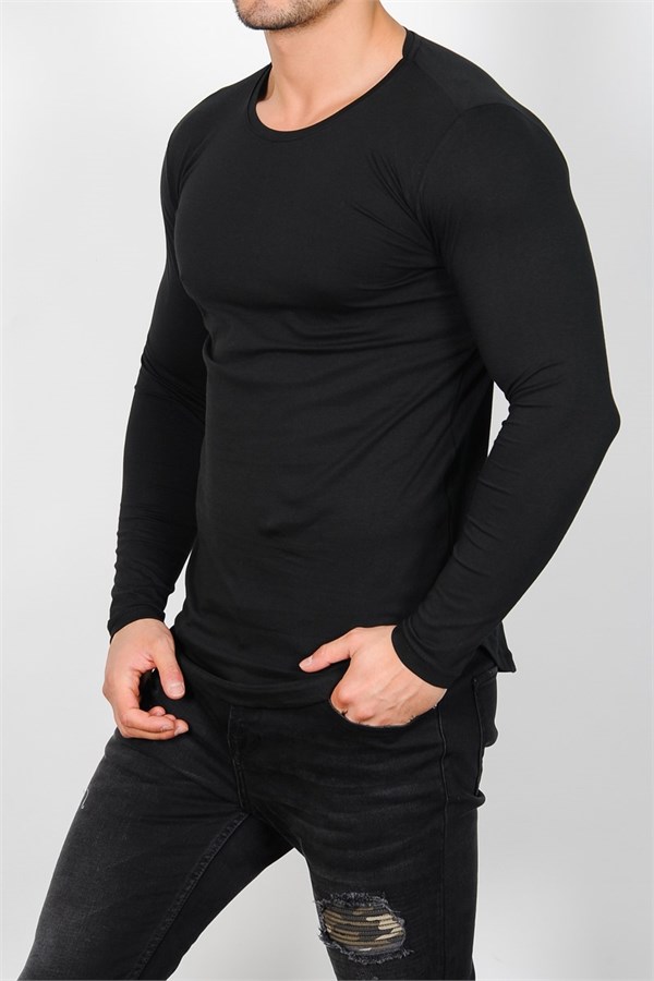 Uzun Kollu Siyah Basic Erkek Tshirt