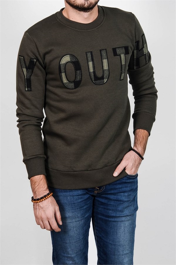Youth Aplikeli Haki Erkek Sweatshirt