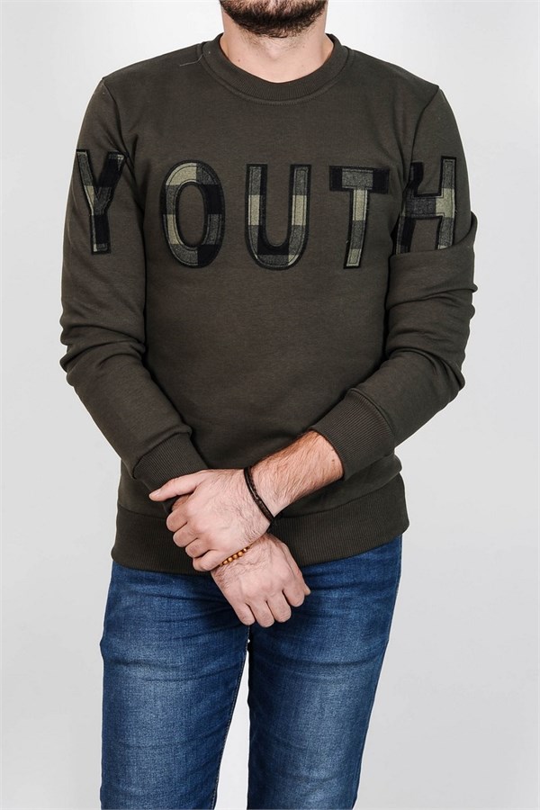 Youth Aplikeli Haki Erkek Sweatshirt