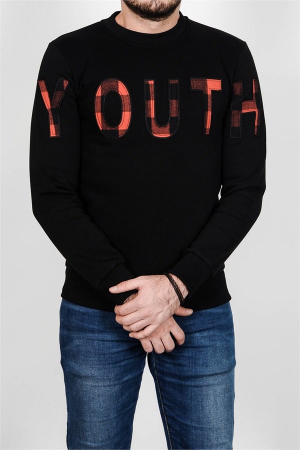 Youth Aplikeli Siyah Erkek Sweatshirt