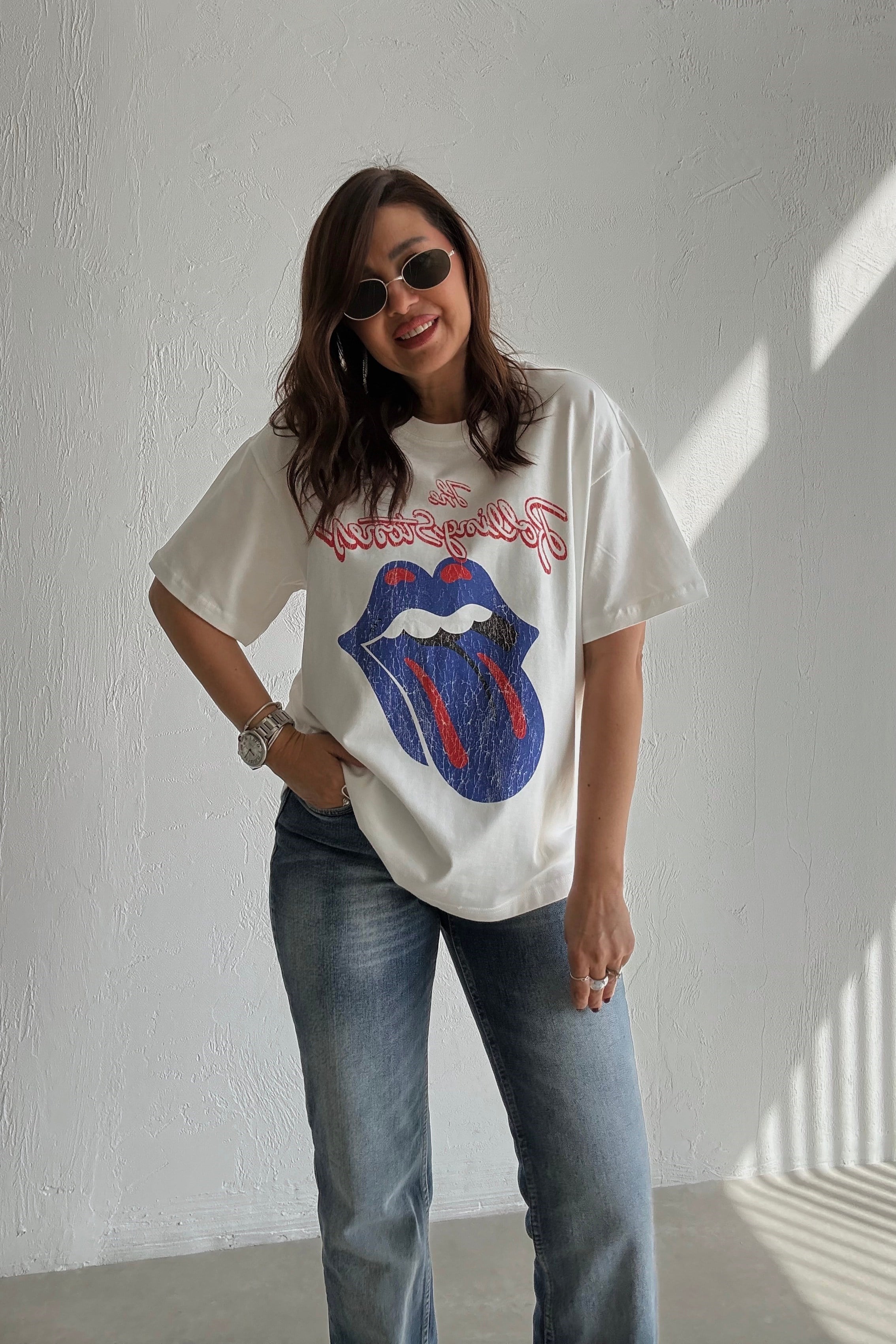 Beyaz Mavi Rolling Stones Tişört 