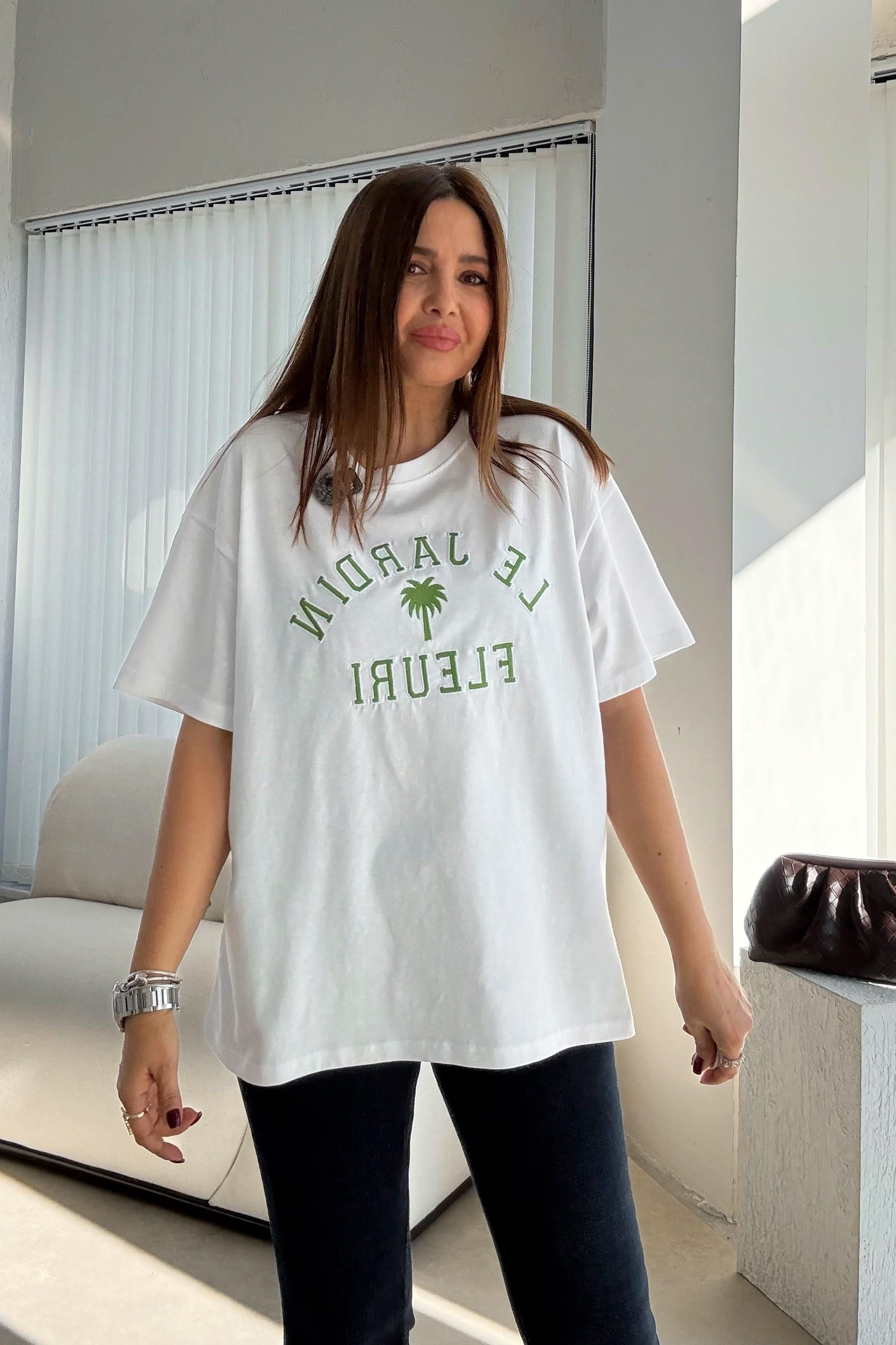 Beyaz Palmiye Tişört 