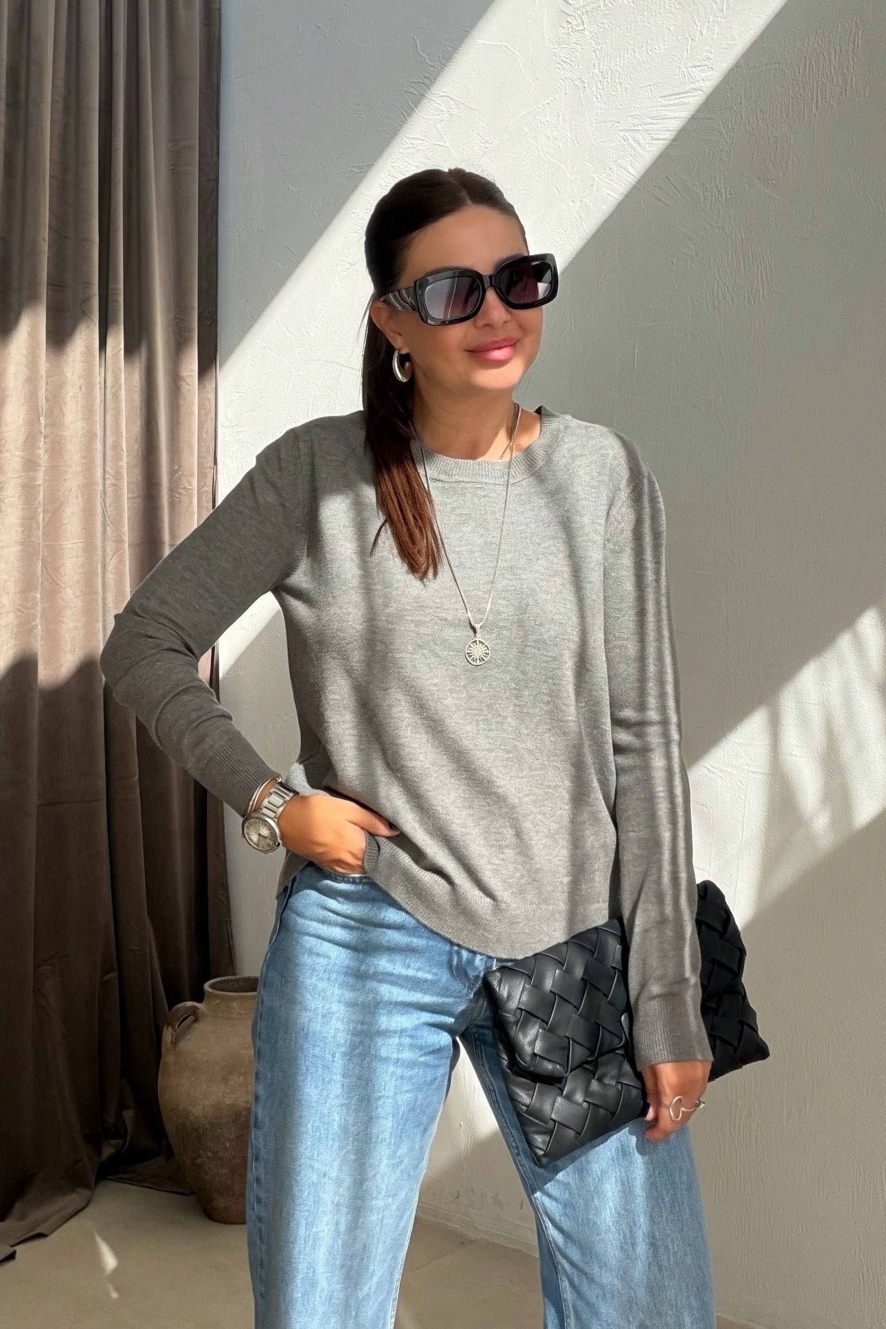 Bisiklet Yaka Triko GRİ