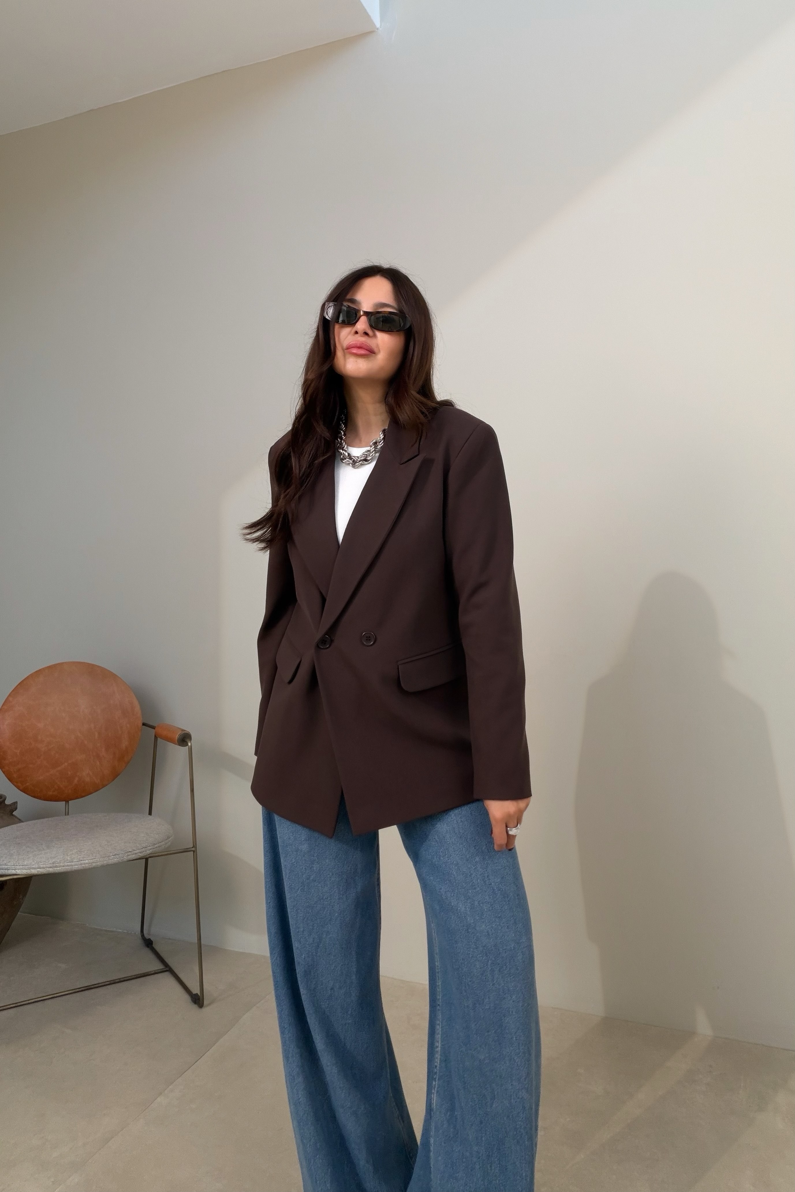 Çift Düğmeli Blazer Ceket KAHVERENGİ