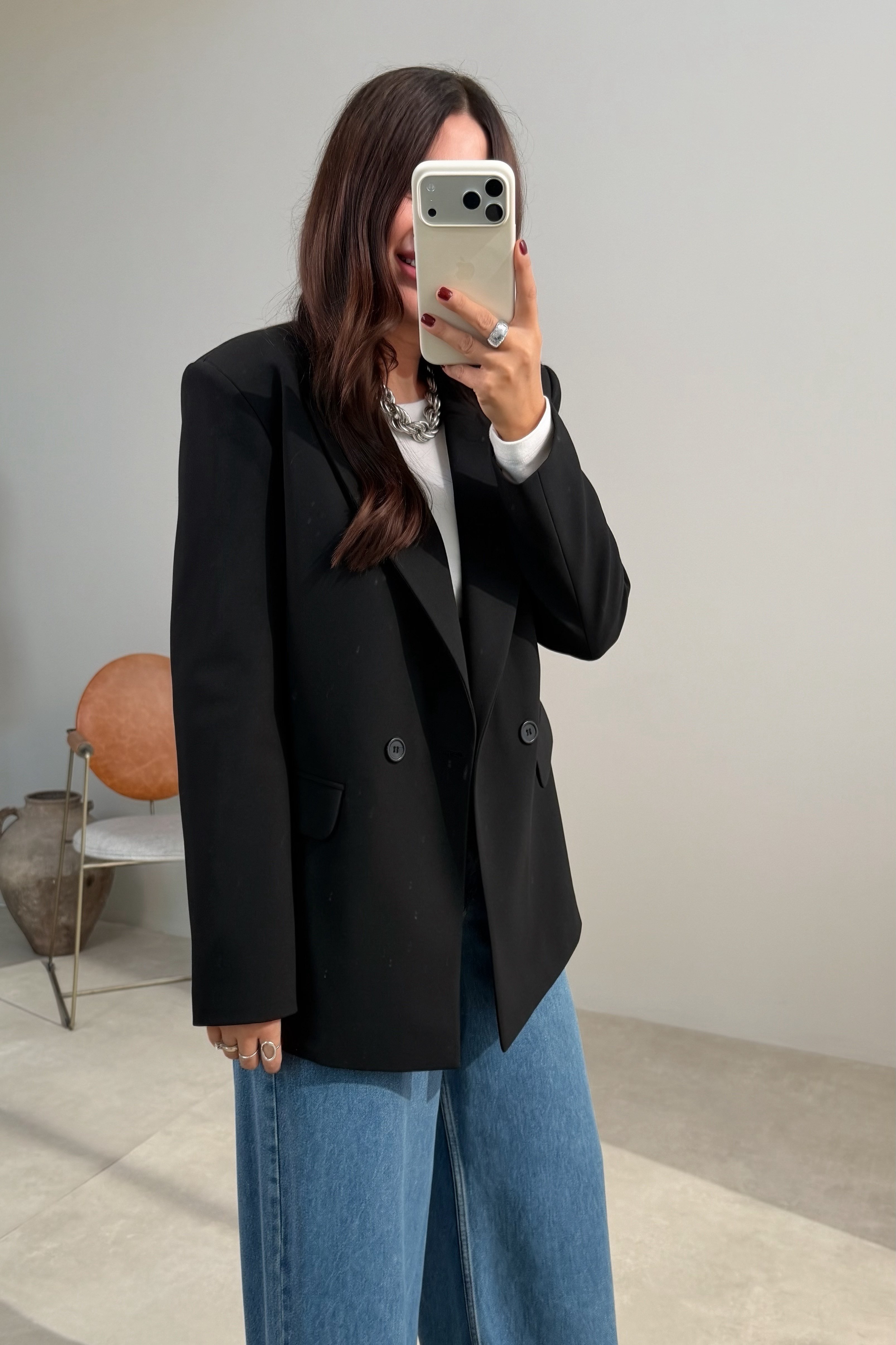 Çift Düğmeli Blazer Ceket SİYAH