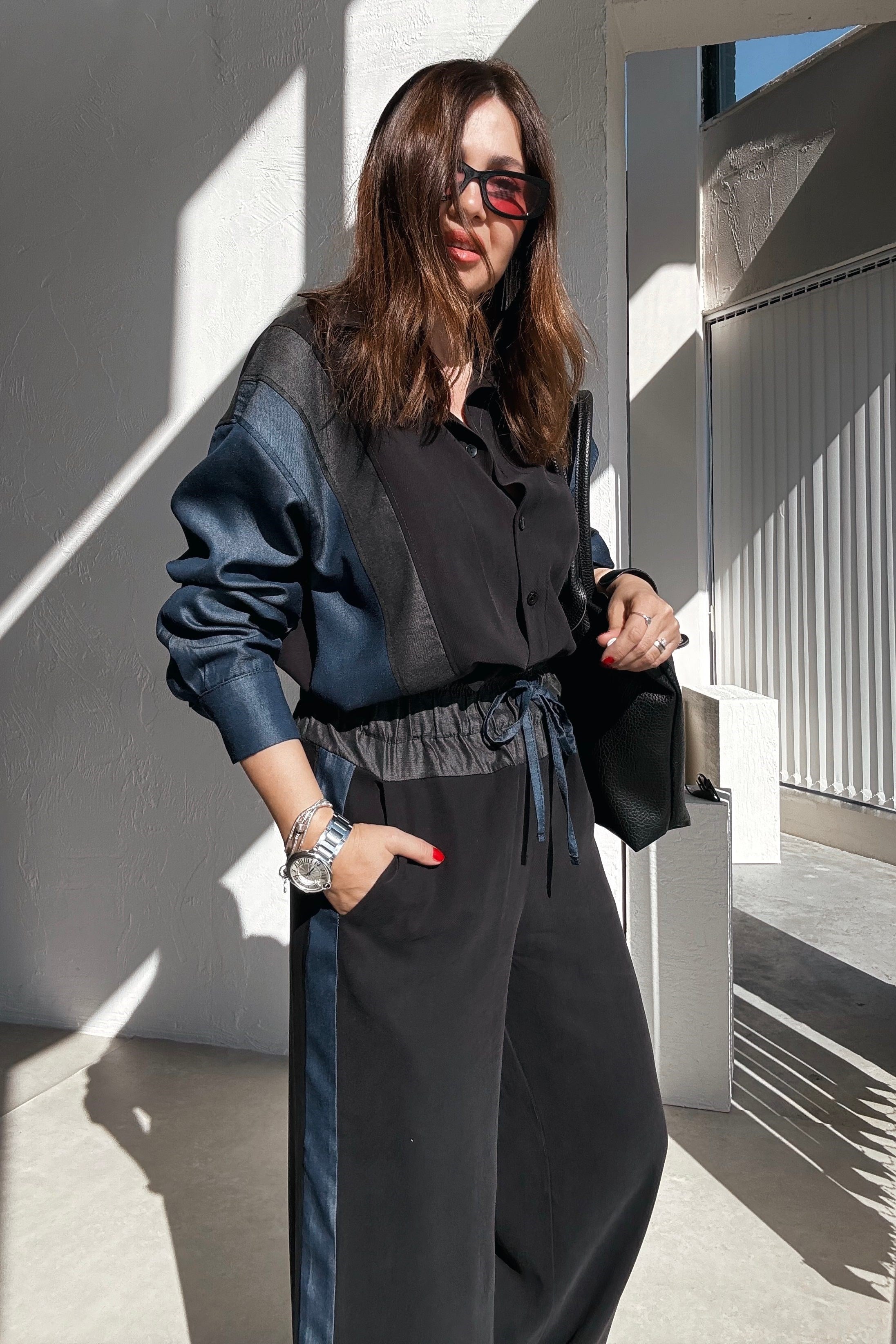 Denim Bloklu Gömlek Pantolon Takım 