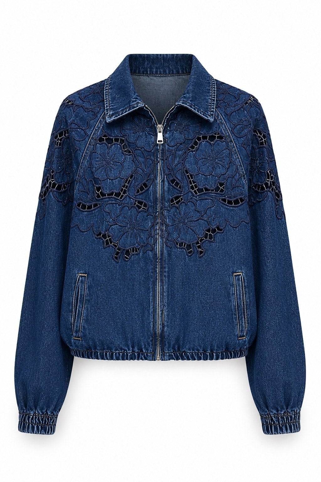 Denim İşlemeli Ceket MAVİ