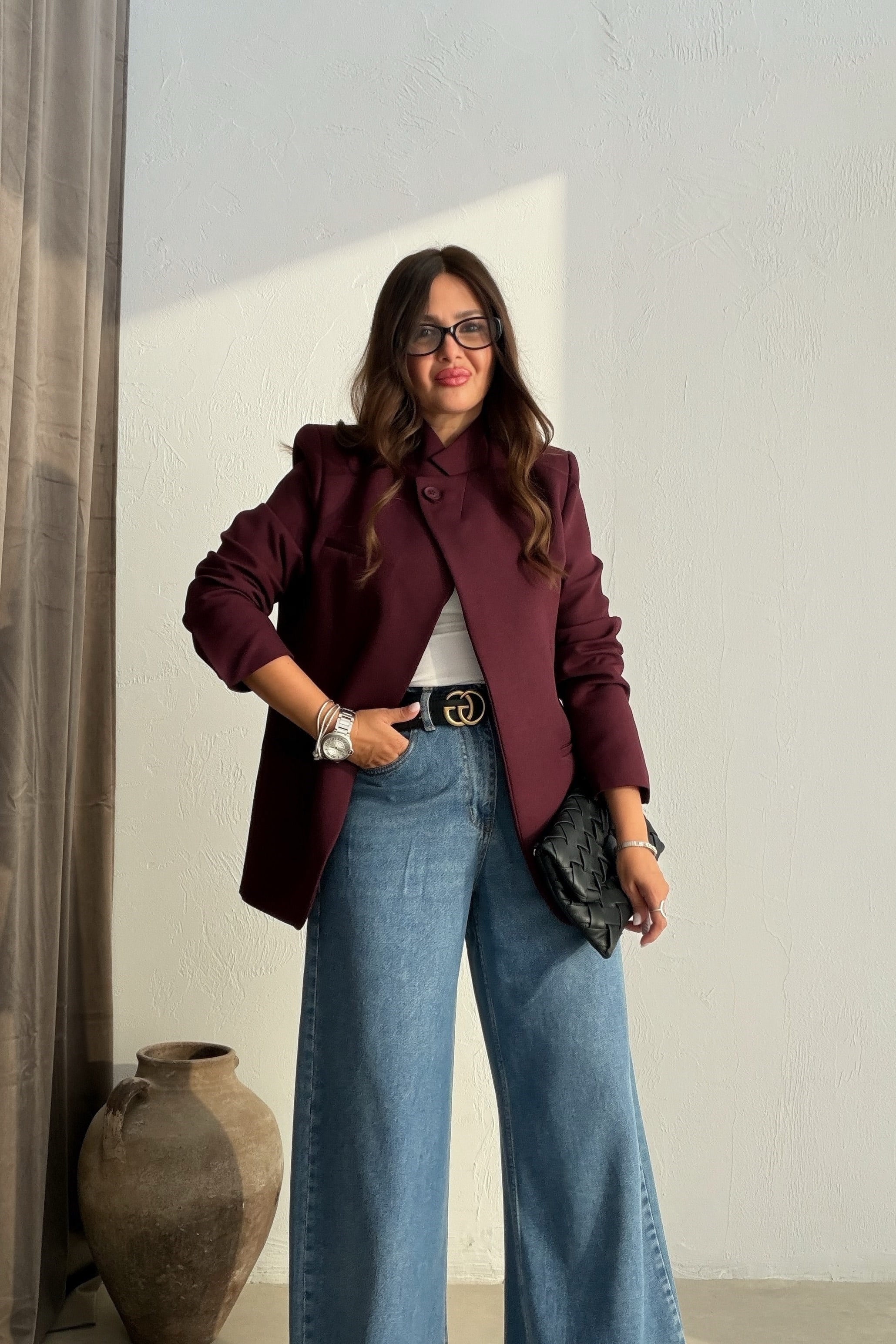 Dik Yaka Blazer Ceket BORDO