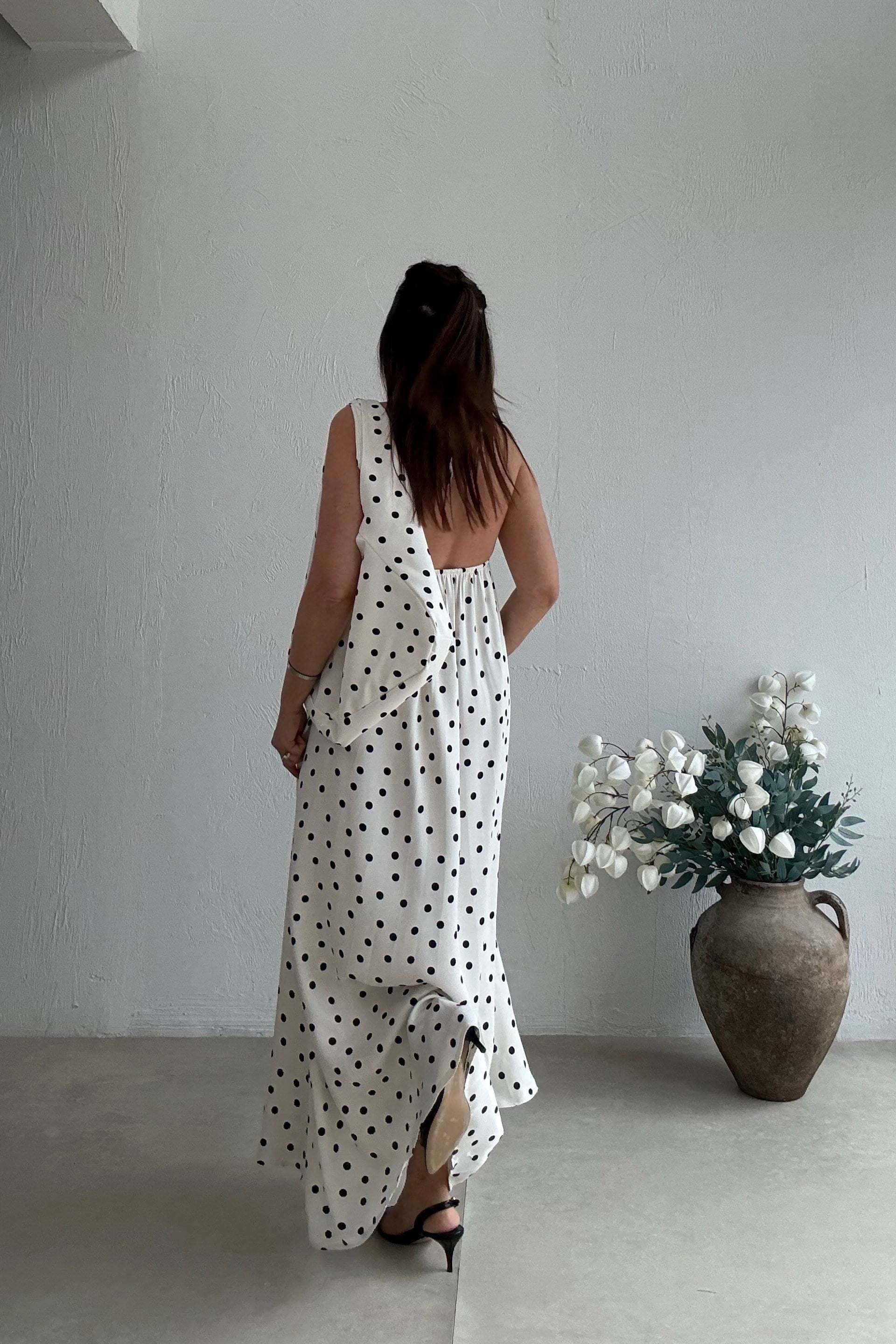 Ekru Çantalı Uçuş Elbise 