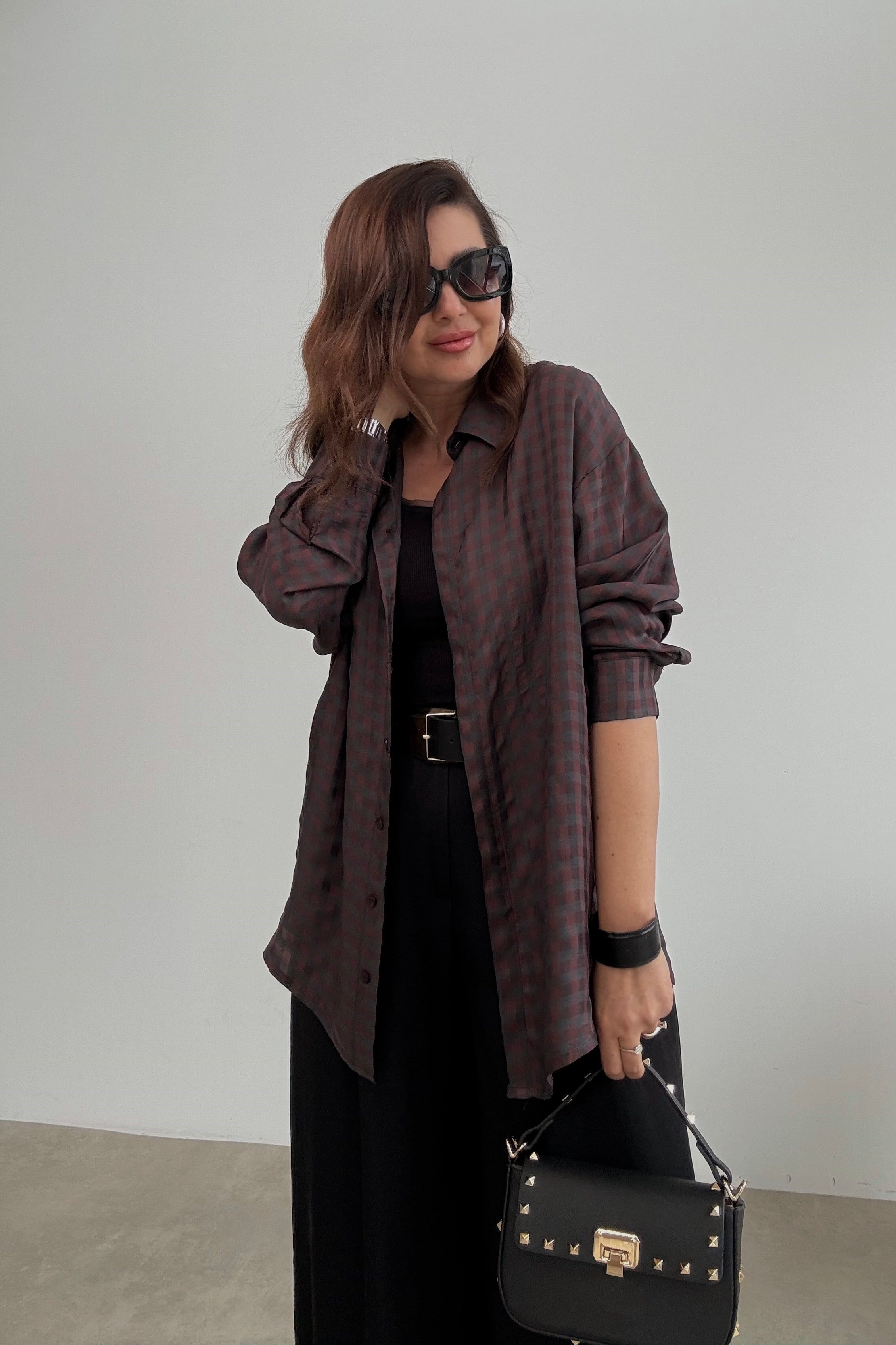 Kahve Ekoseli Tril Gömlek 