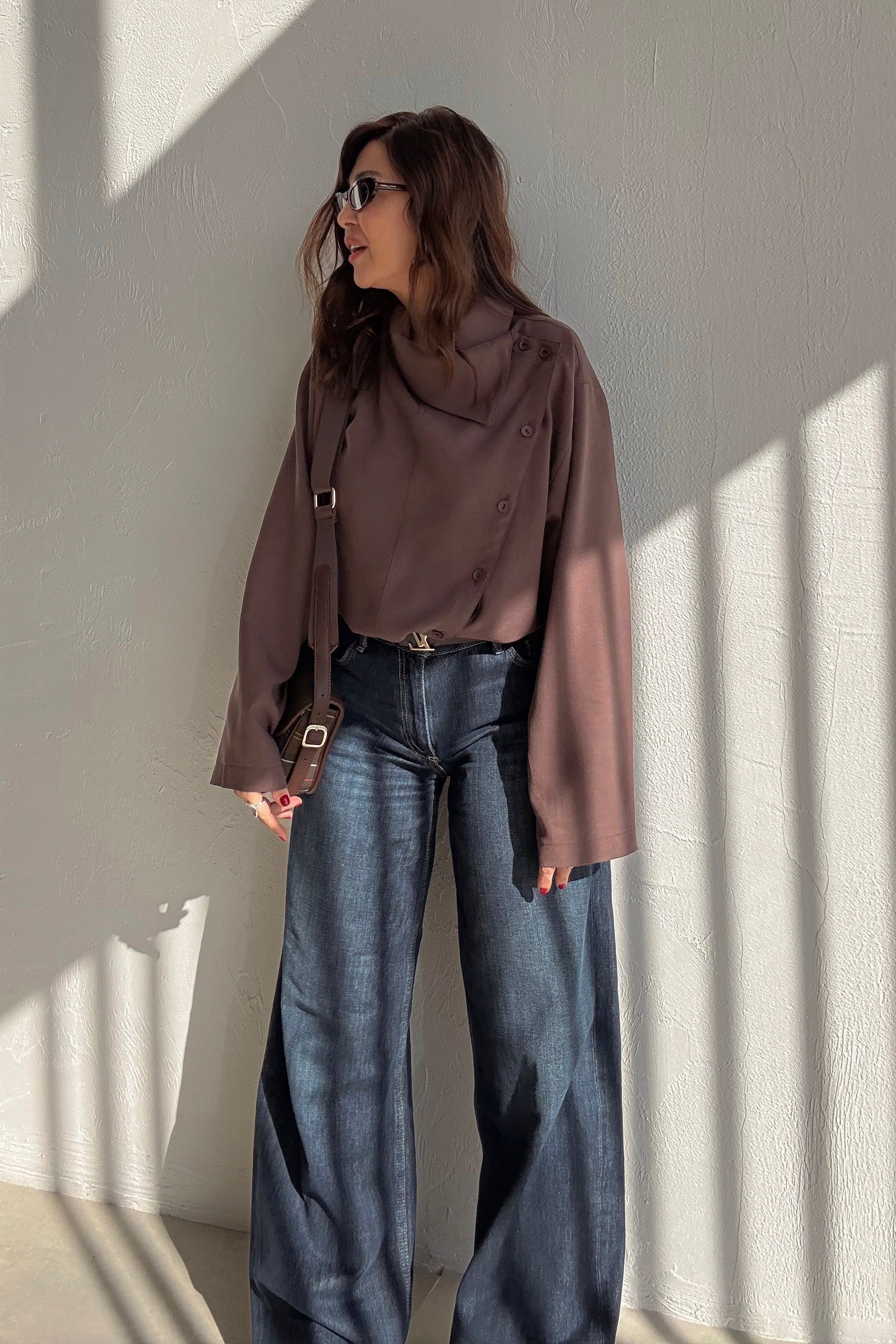 Kahverengi Asimetrik Gömlek 