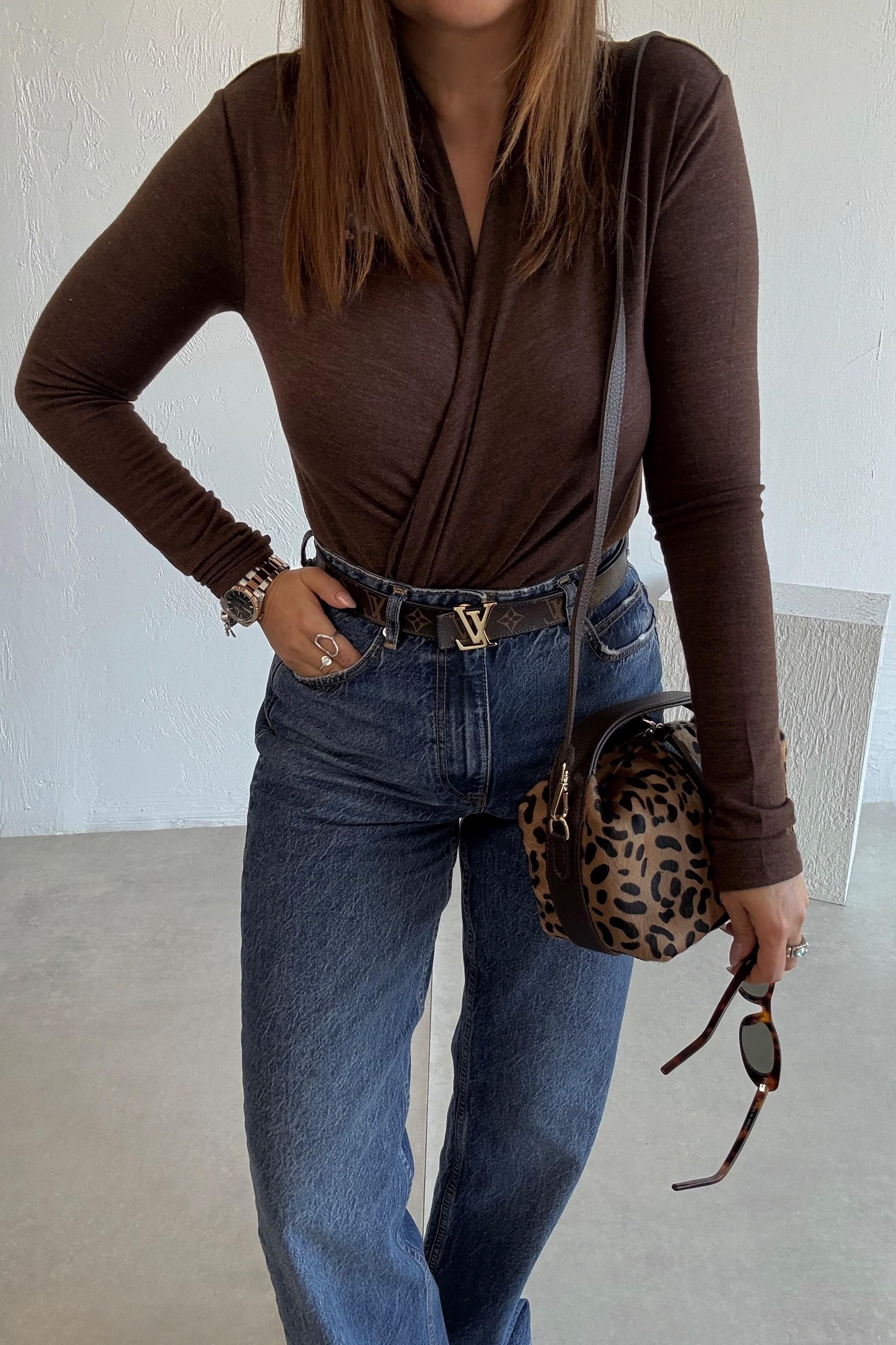 Kahverengi Drapeli Bodysuit 