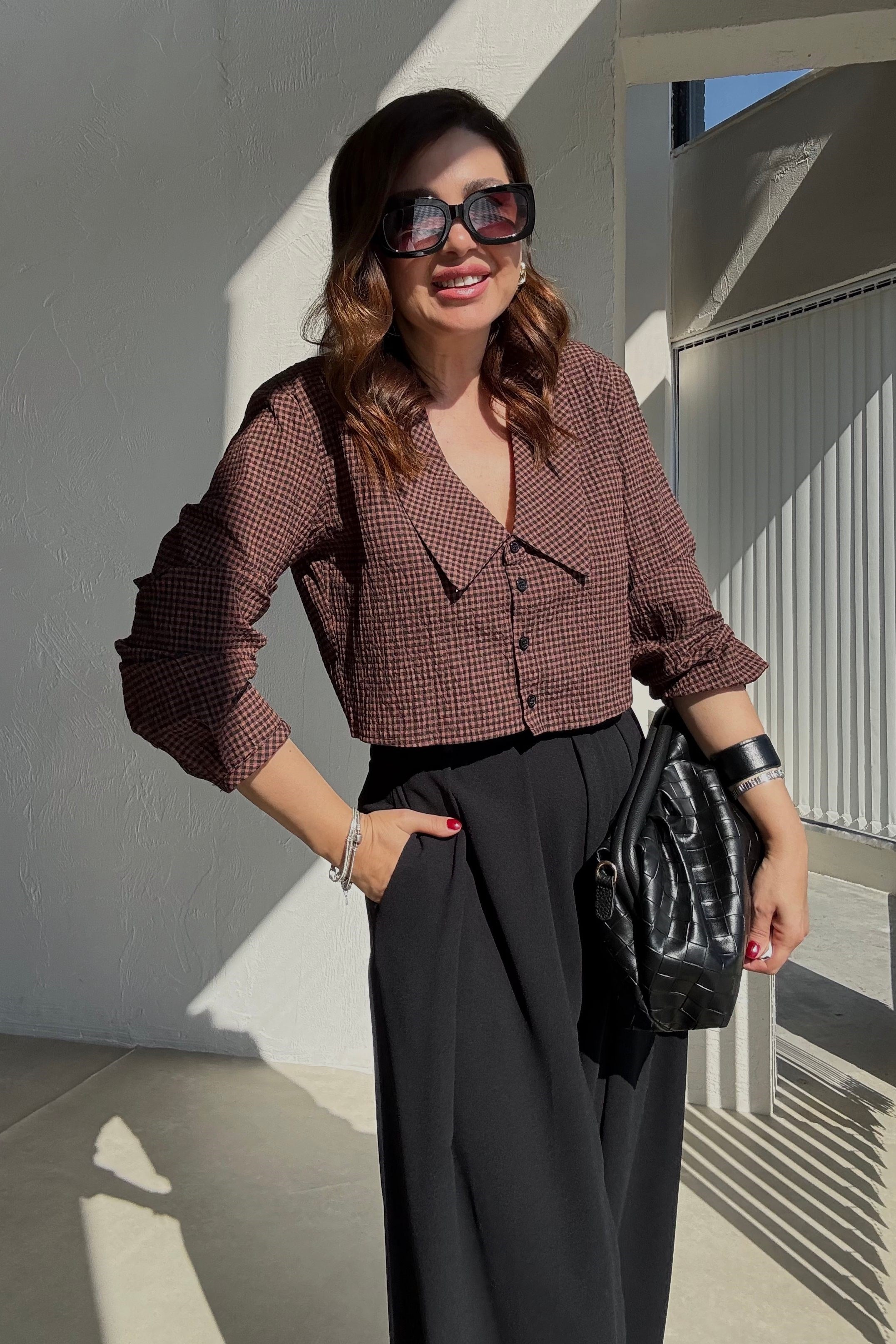 Kahverengi Pötikareli Bluz 