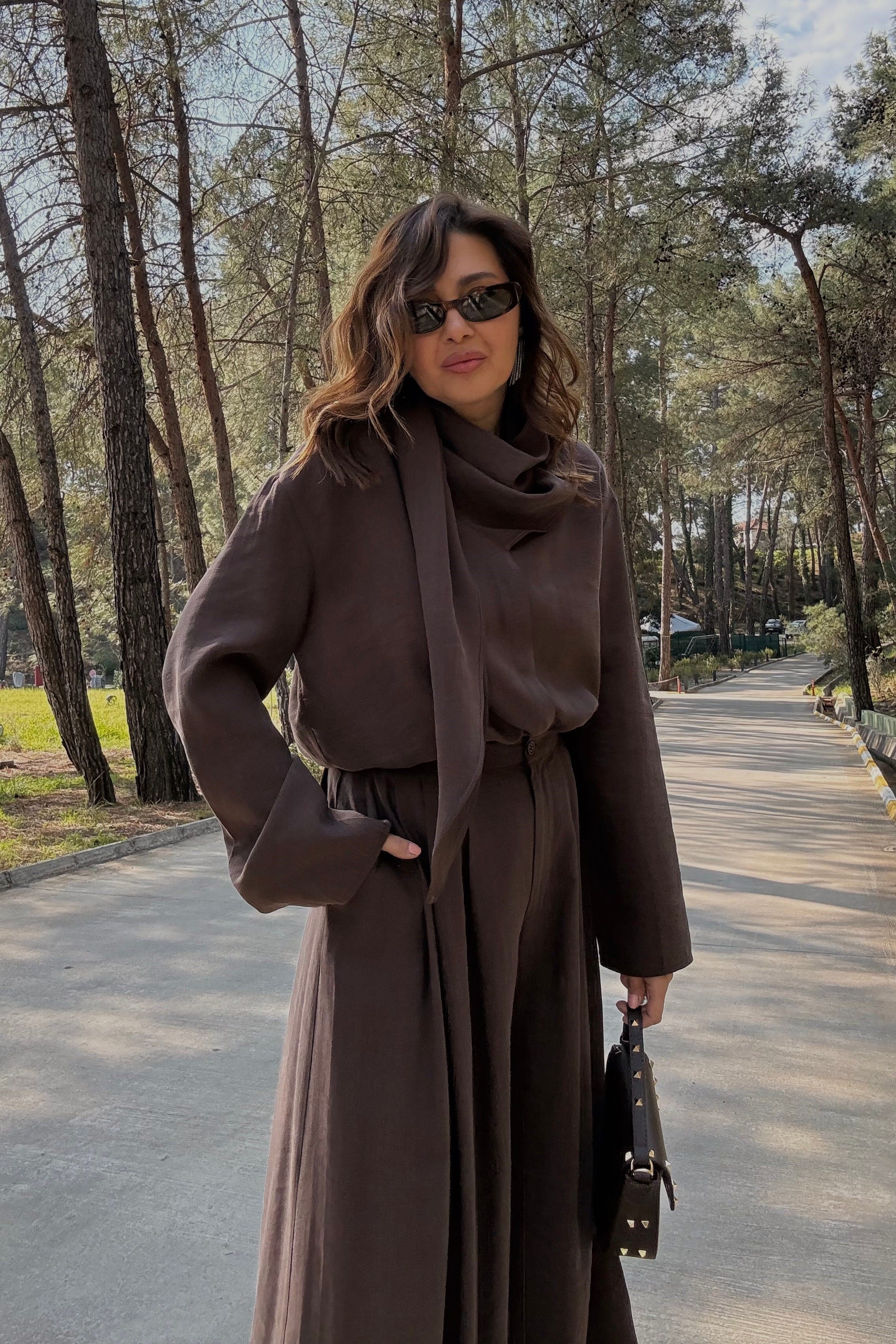 Kahverengi Şallı Tril Takım 