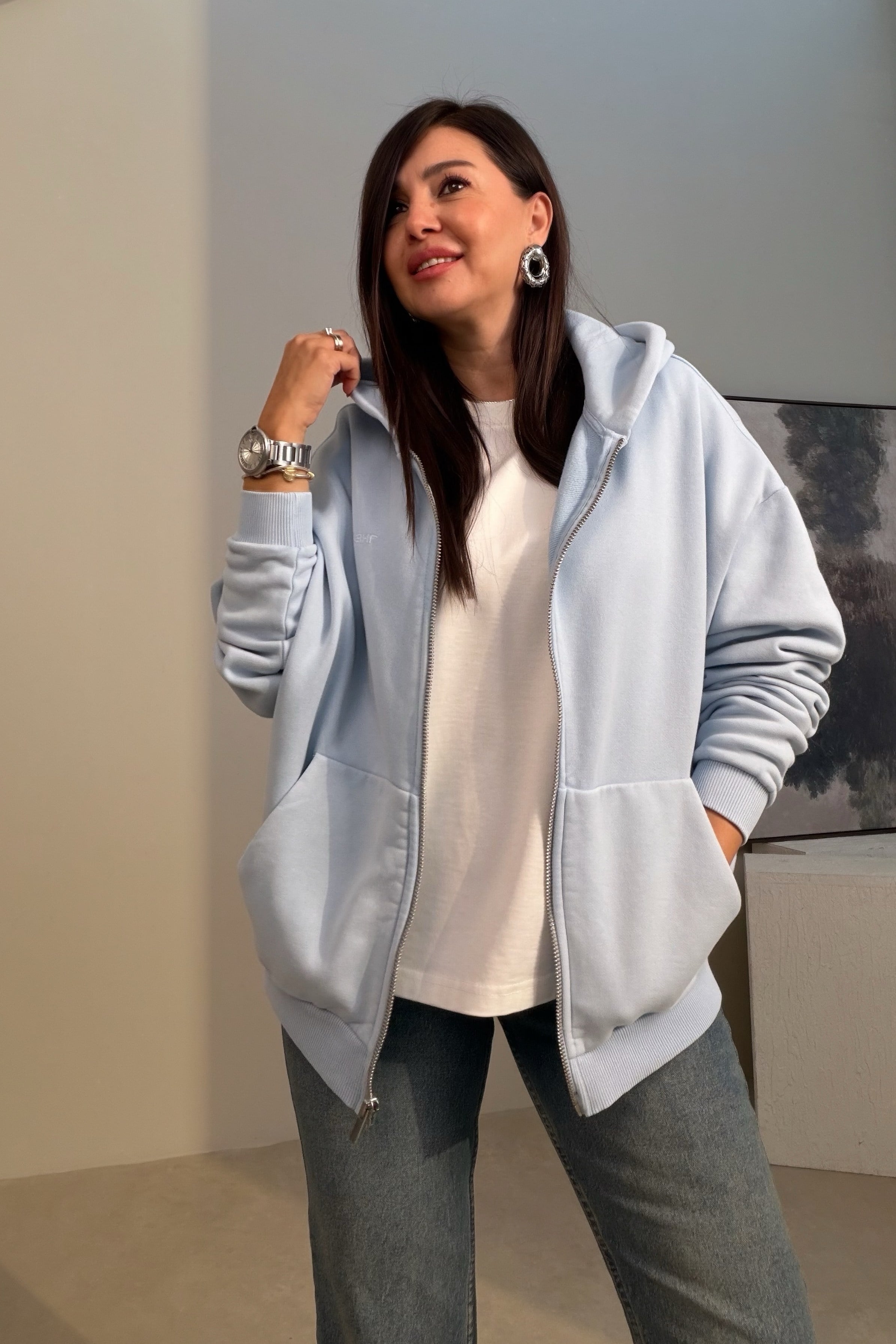 Kapüşonlu Sweatshirt BUZ MAVİSİ