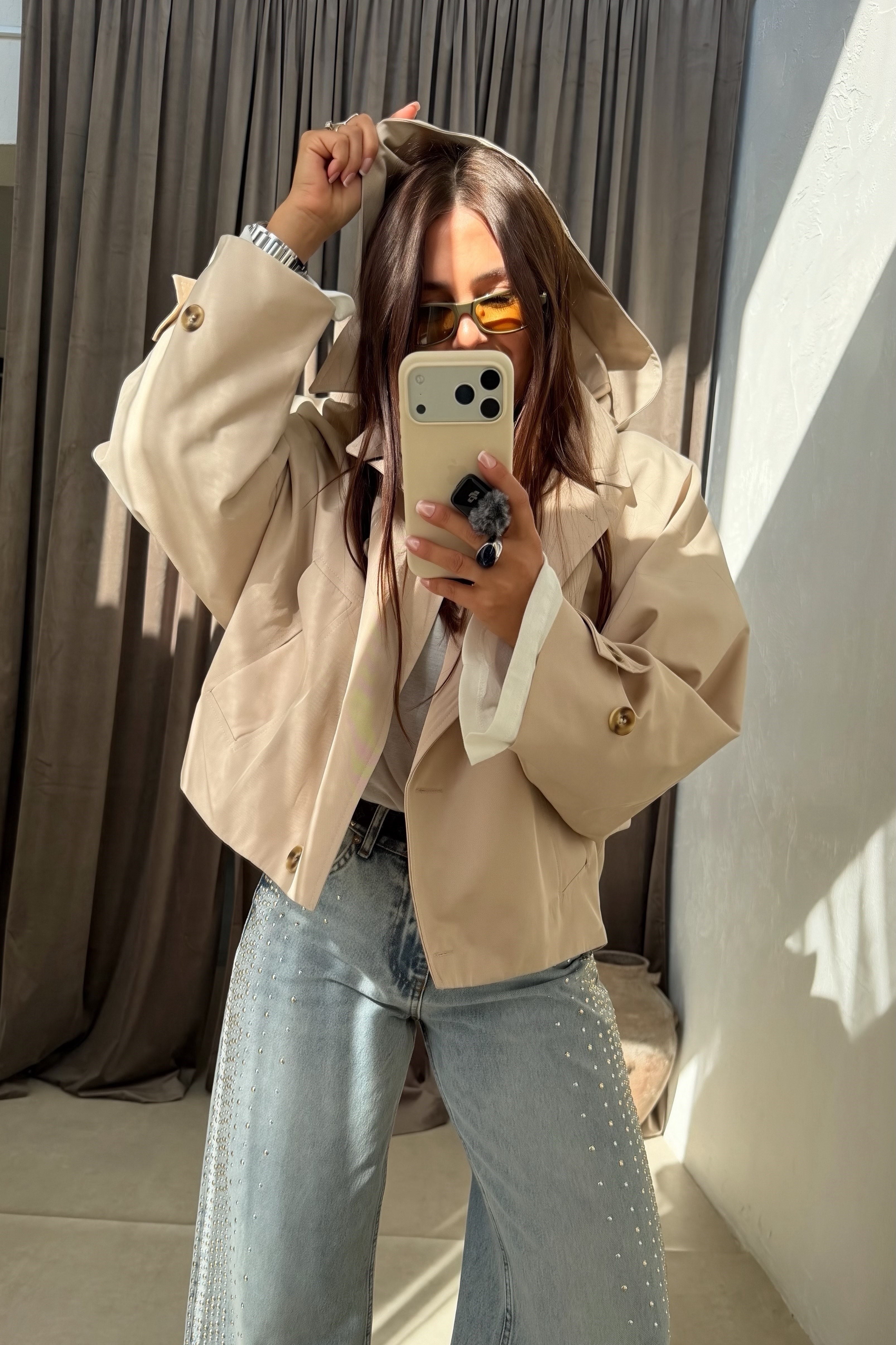 Kapüşonlu Trenchcoat BEJ