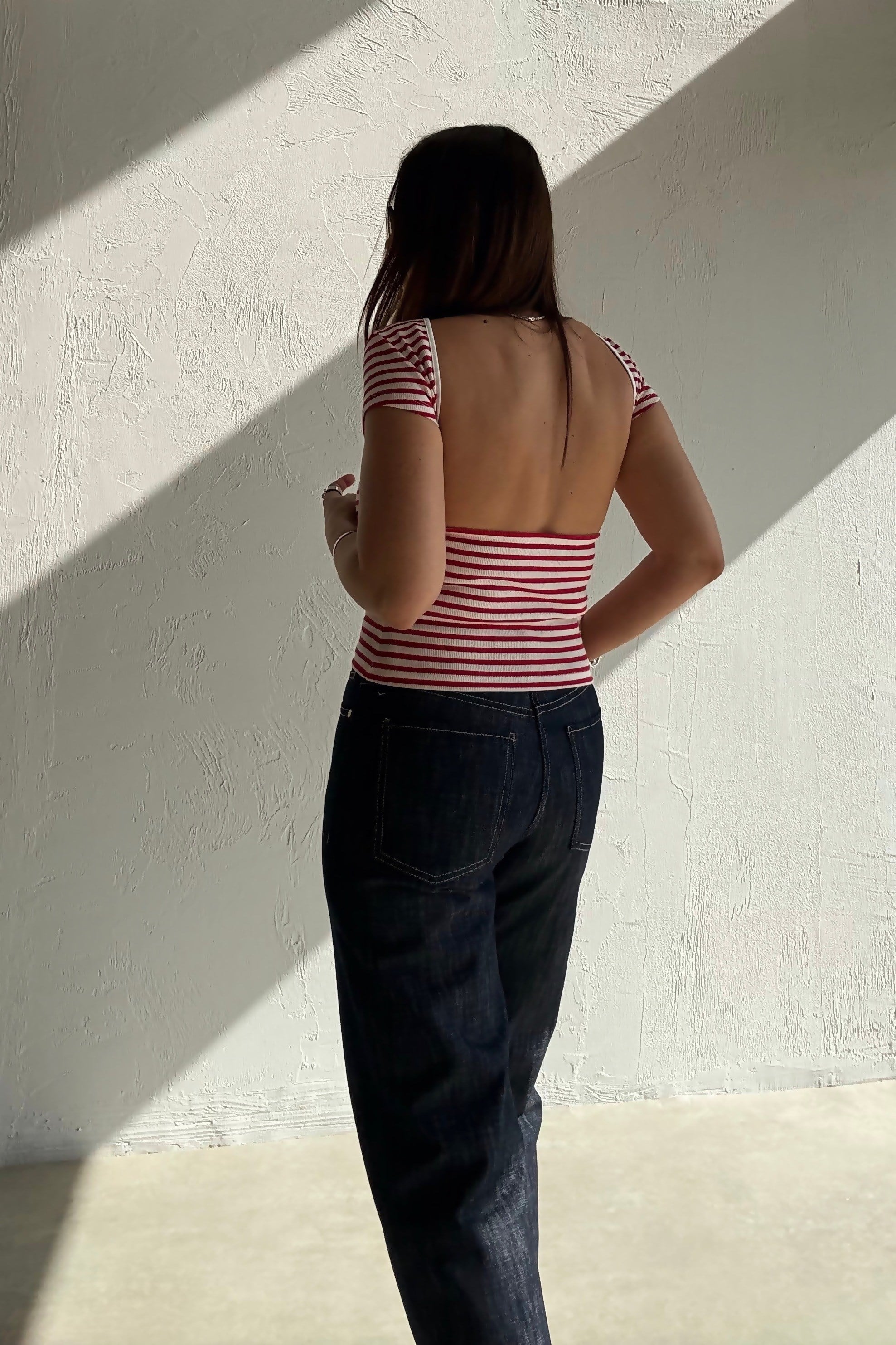 Kırmızı Çizgili Dekolteli Basic