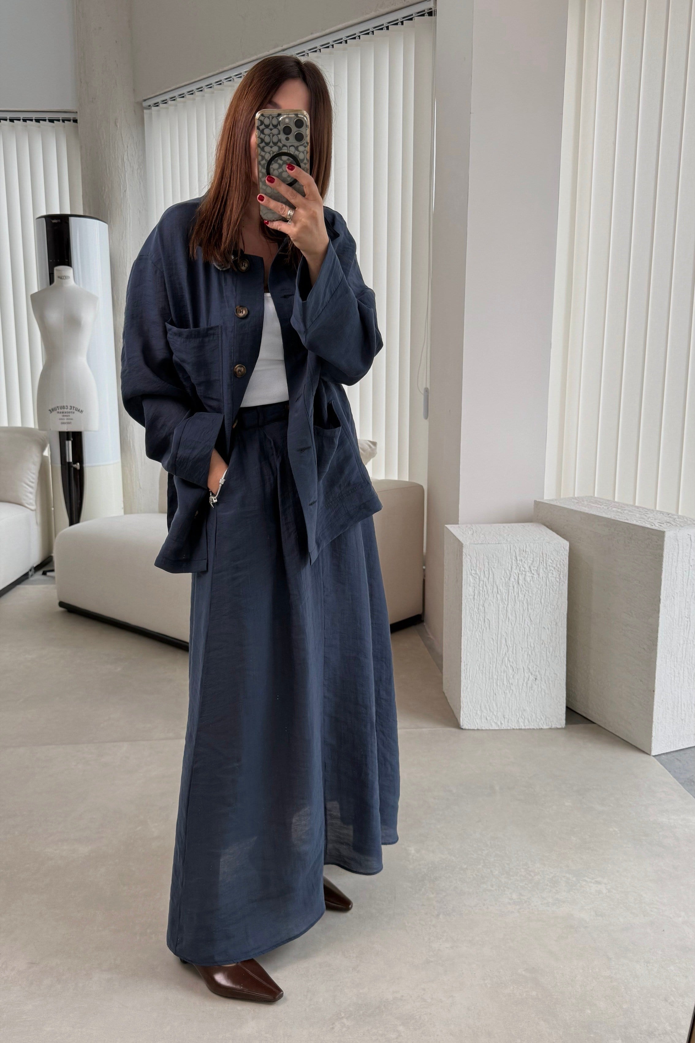 Lacivert Cepli Gömlek Etek Takım 