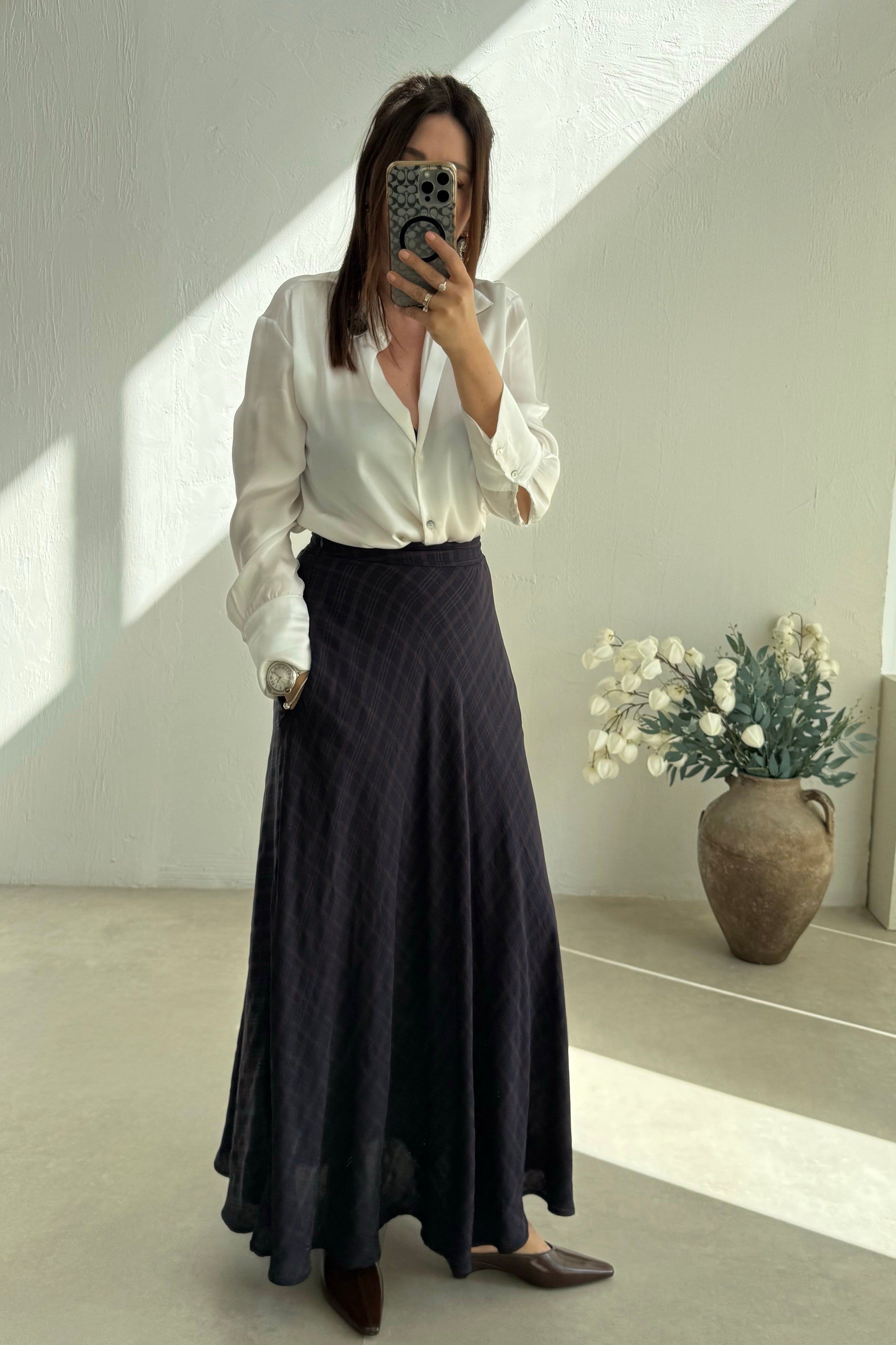 Lacivert Kareli Bohem Etek 