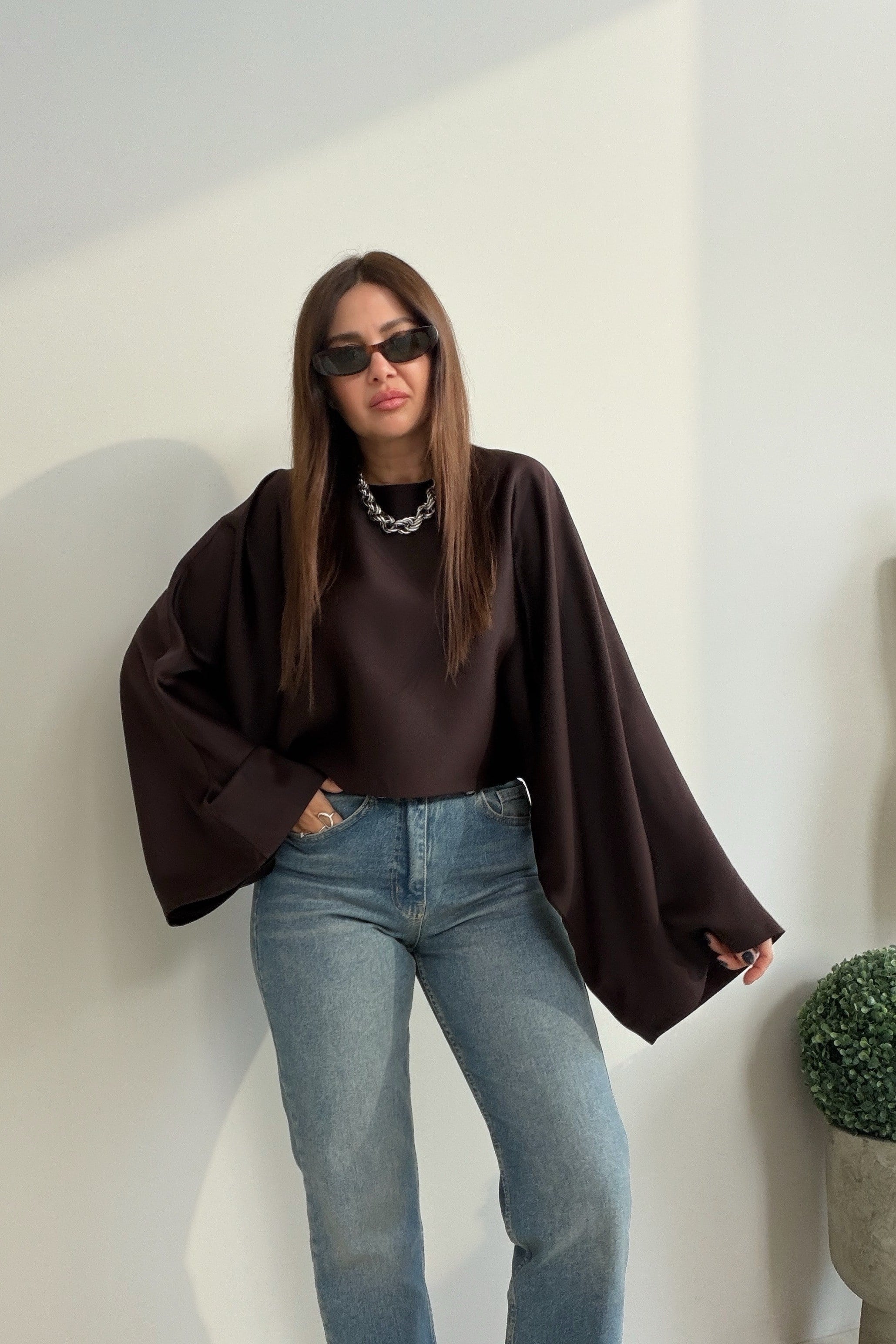 Lune Bluz KAHVERENGİ